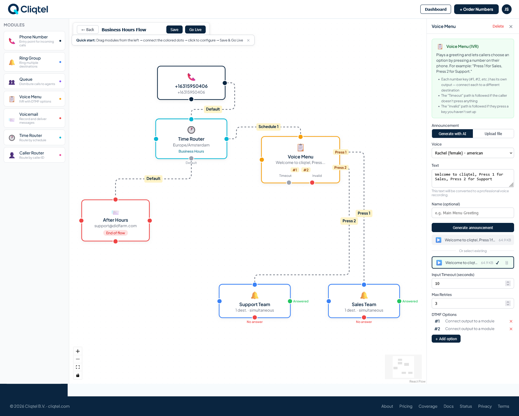 Cliqtel visuele belstroom-builder
